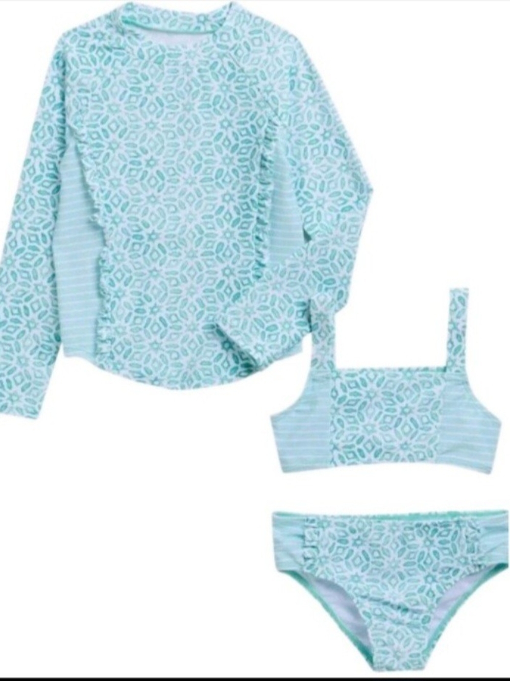 Jessica Simpson Girls' Aqua Patterned Long-Sleeve Rashguard Set
